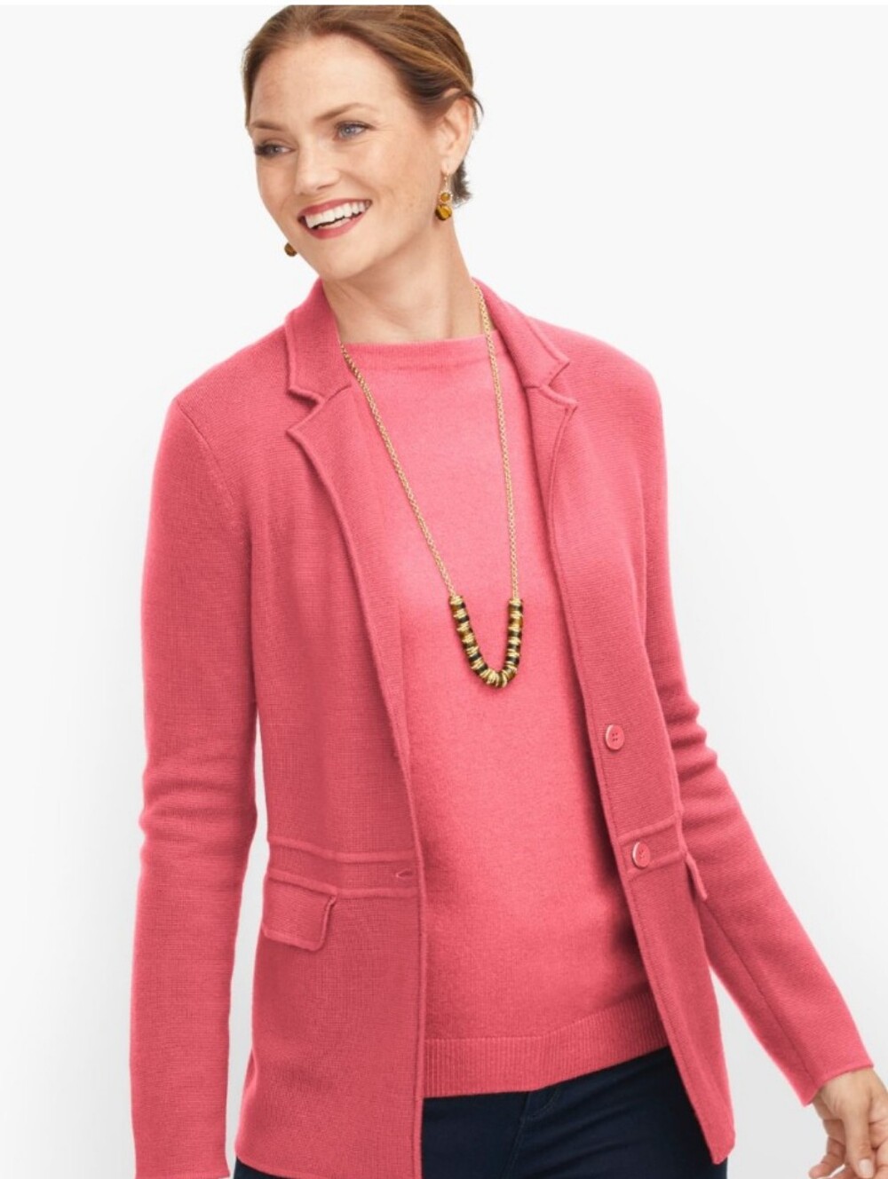 NWT Talbots Pink 100% Pure Merino Wool Sweater Blazer Jacket Women P blazer